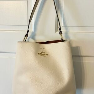 Coach Cream Pebbled Leather Shoulder Tote with Gold Hardware